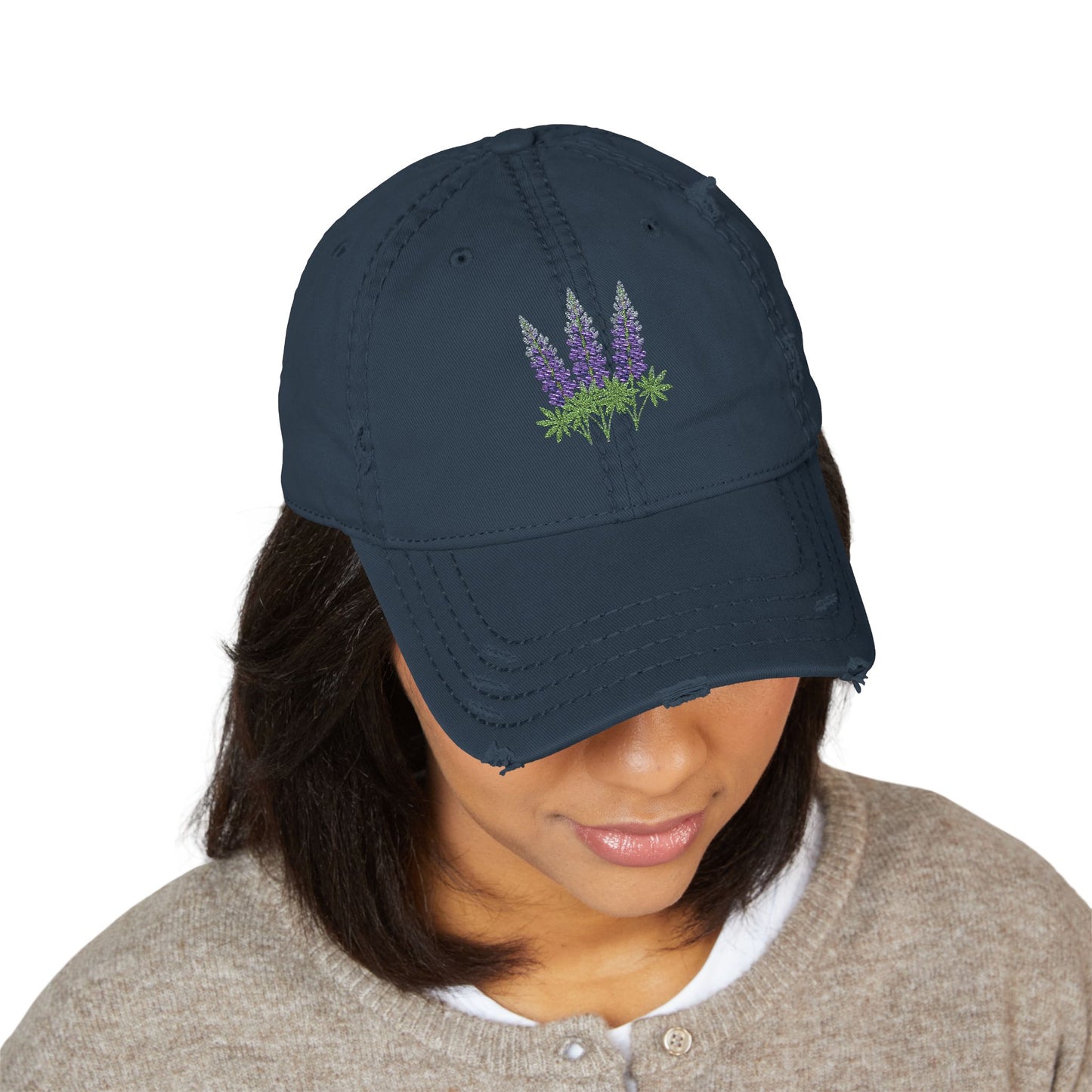 Vintage Embroidered Glacier Wildflowers Hat — Lupine Edition