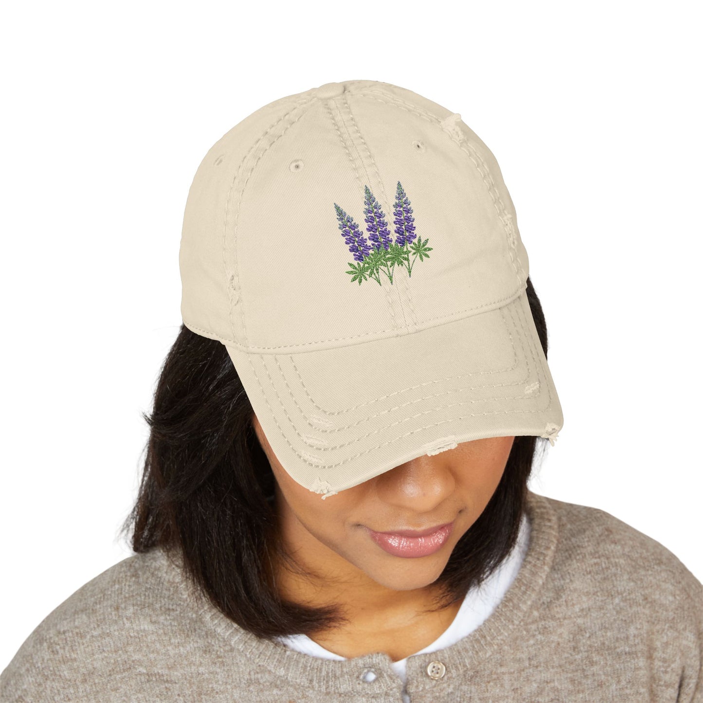 Vintage Embroidered Glacier Wildflowers Hat — Lupine Edition