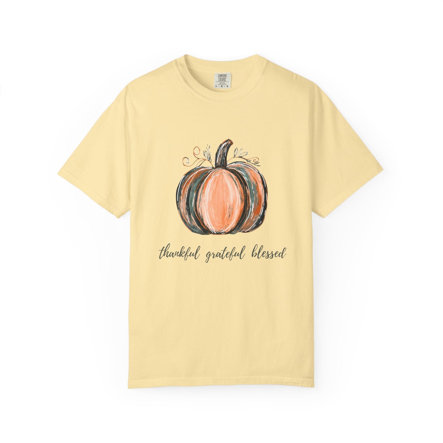 Thankful Grateful Blessed Pumpkin Tee – Fall & Thanksgiving Shirt for Women