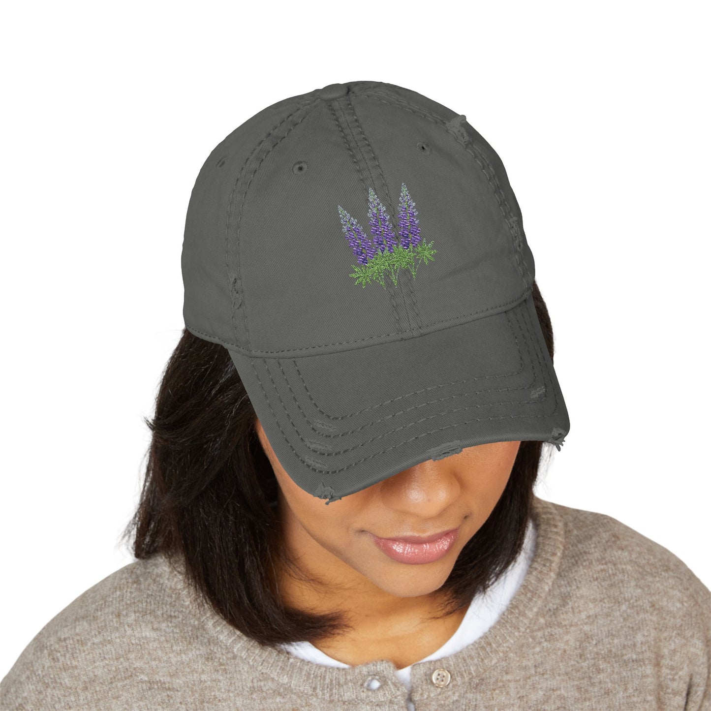 Vintage Embroidered Glacier Wildflowers Hat — Lupine Edition