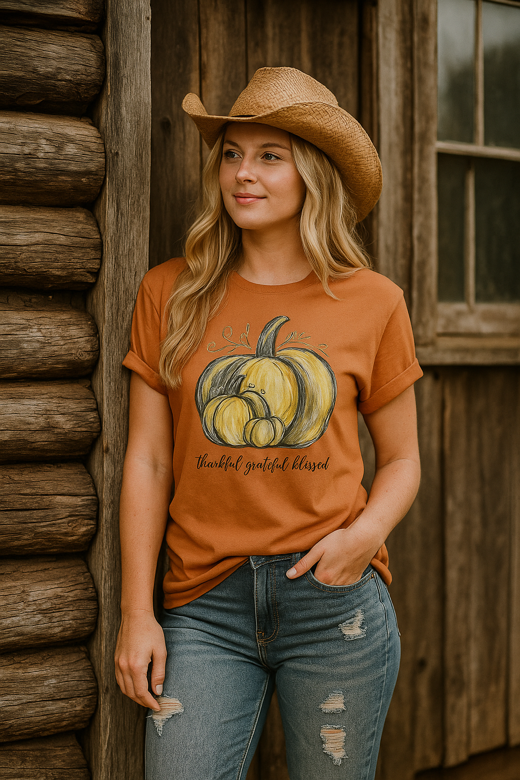 Thankful Grateful Blessed T-Shirt – Unisex Fall Tee with Pumpkin Design
