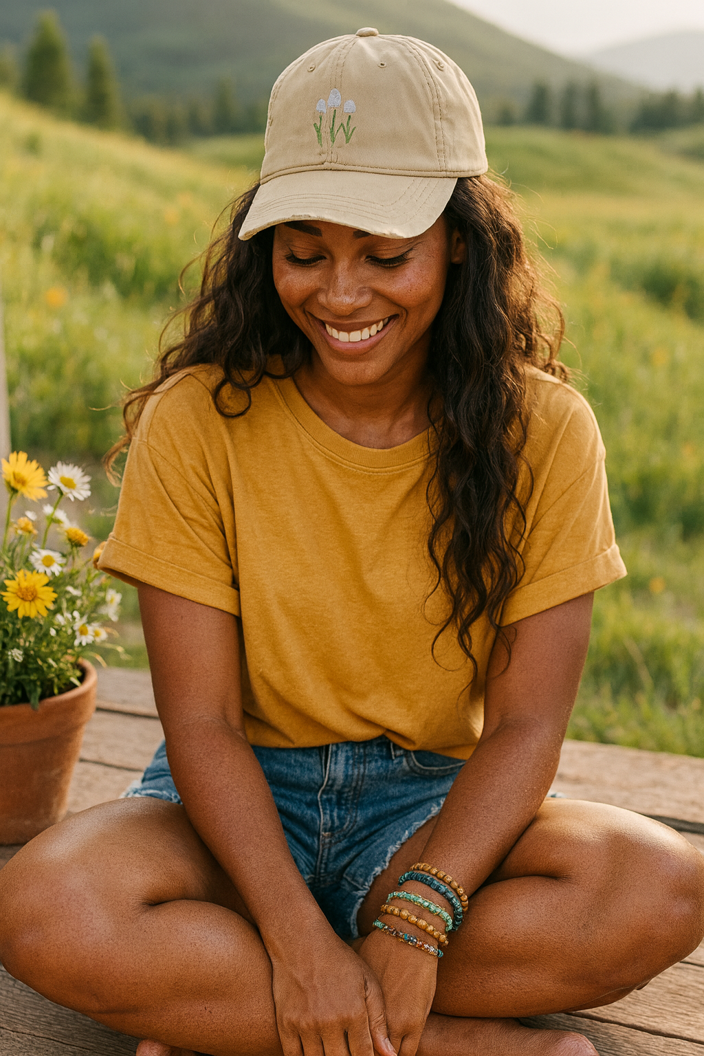 Vintage Embroidered Glacier Wildflowers Hat — Beargrass Edition