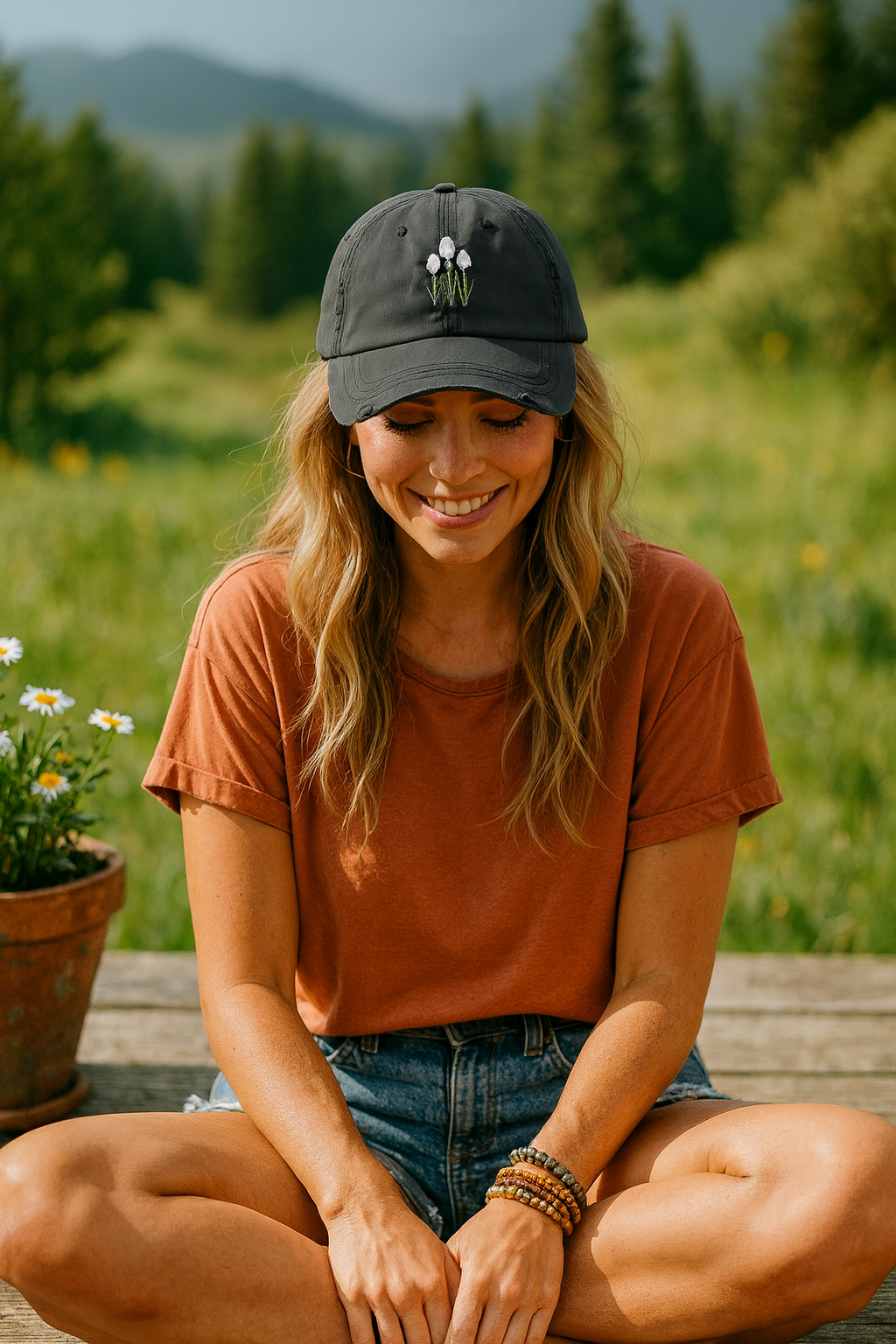 Vintage Embroidered Glacier Wildflowers Hat — Beargrass Edition