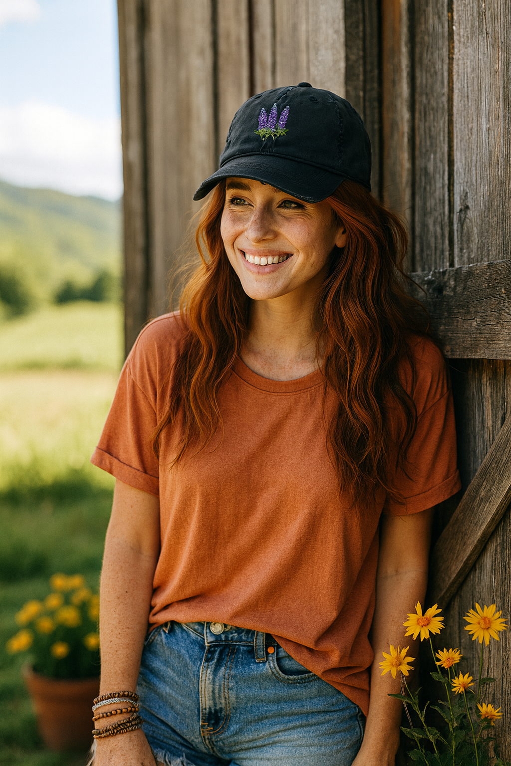 Vintage Embroidered Glacier Wildflowers Hat — Lupine Edition