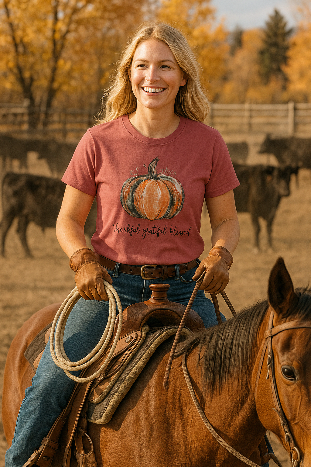 Thankful Grateful Blessed Pumpkin Tee – Fall & Thanksgiving Shirt for Women