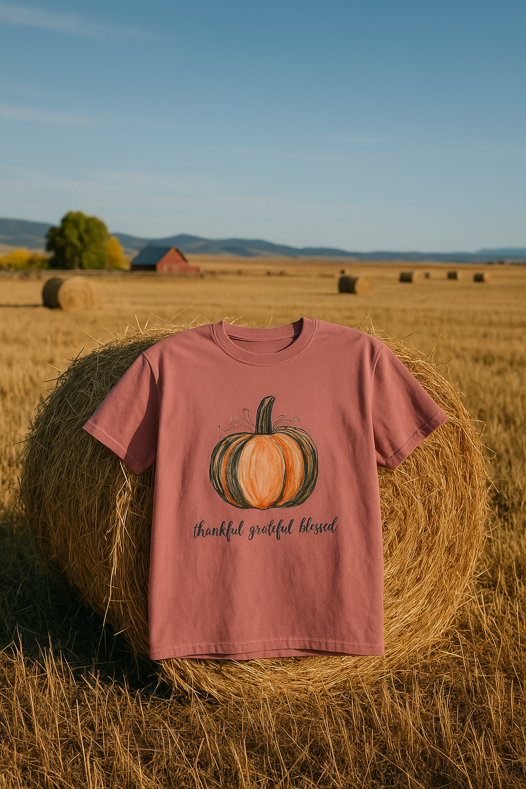 Thankful Grateful Blessed Pumpkin Tee – Fall & Thanksgiving Shirt for Women