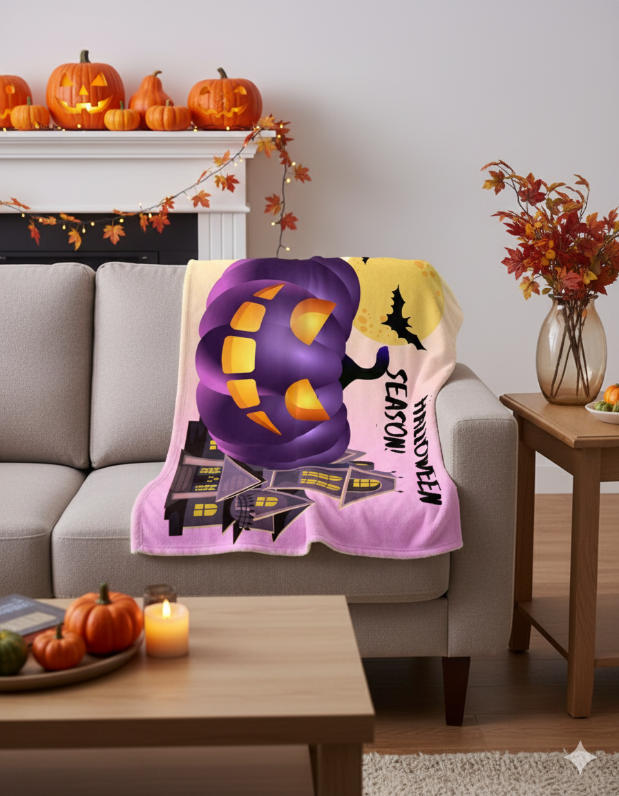 Halloween Plush Blanket – Cozy Throw for Fall Nights, Spooky Movie Marathons & Seasonal Décor