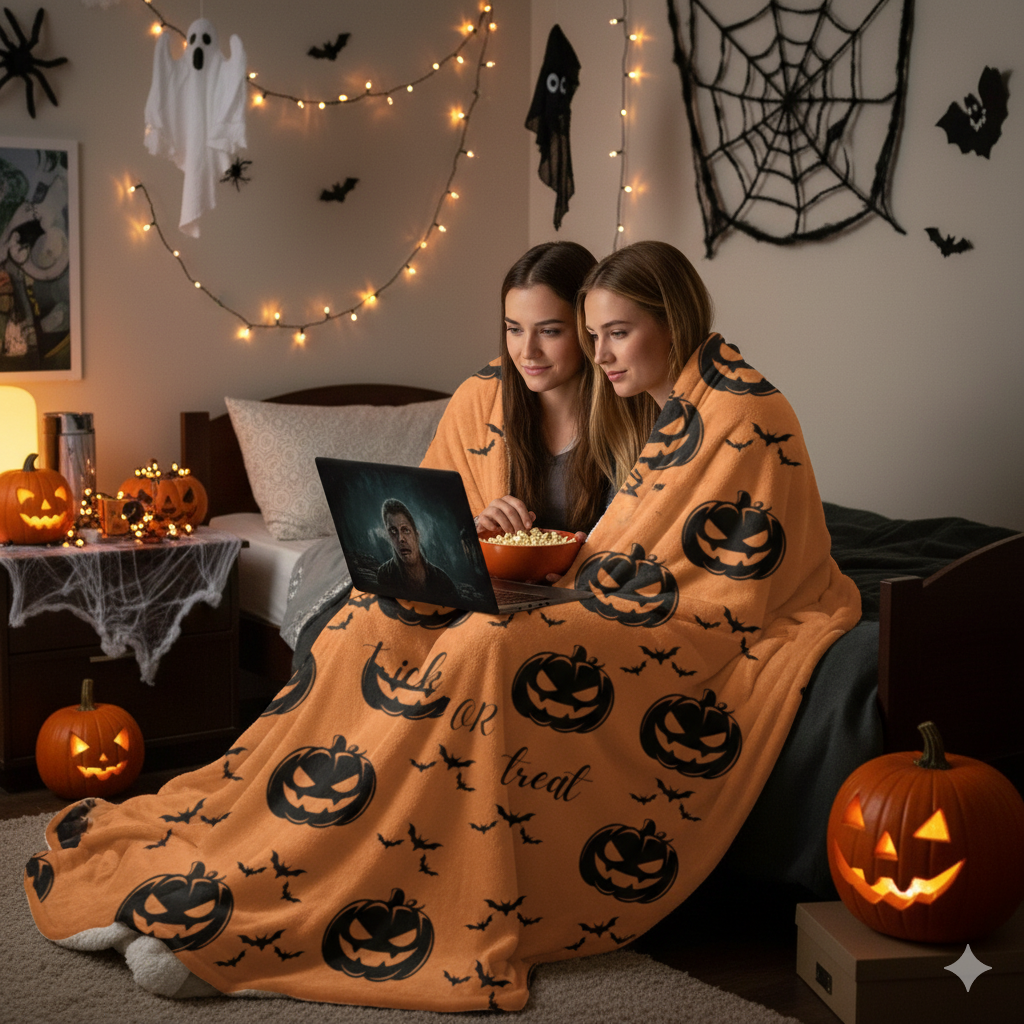 Halloween Sherpa Throw 50×60 – Scary Soft & Seasonal for Dorms & Cozy Nights