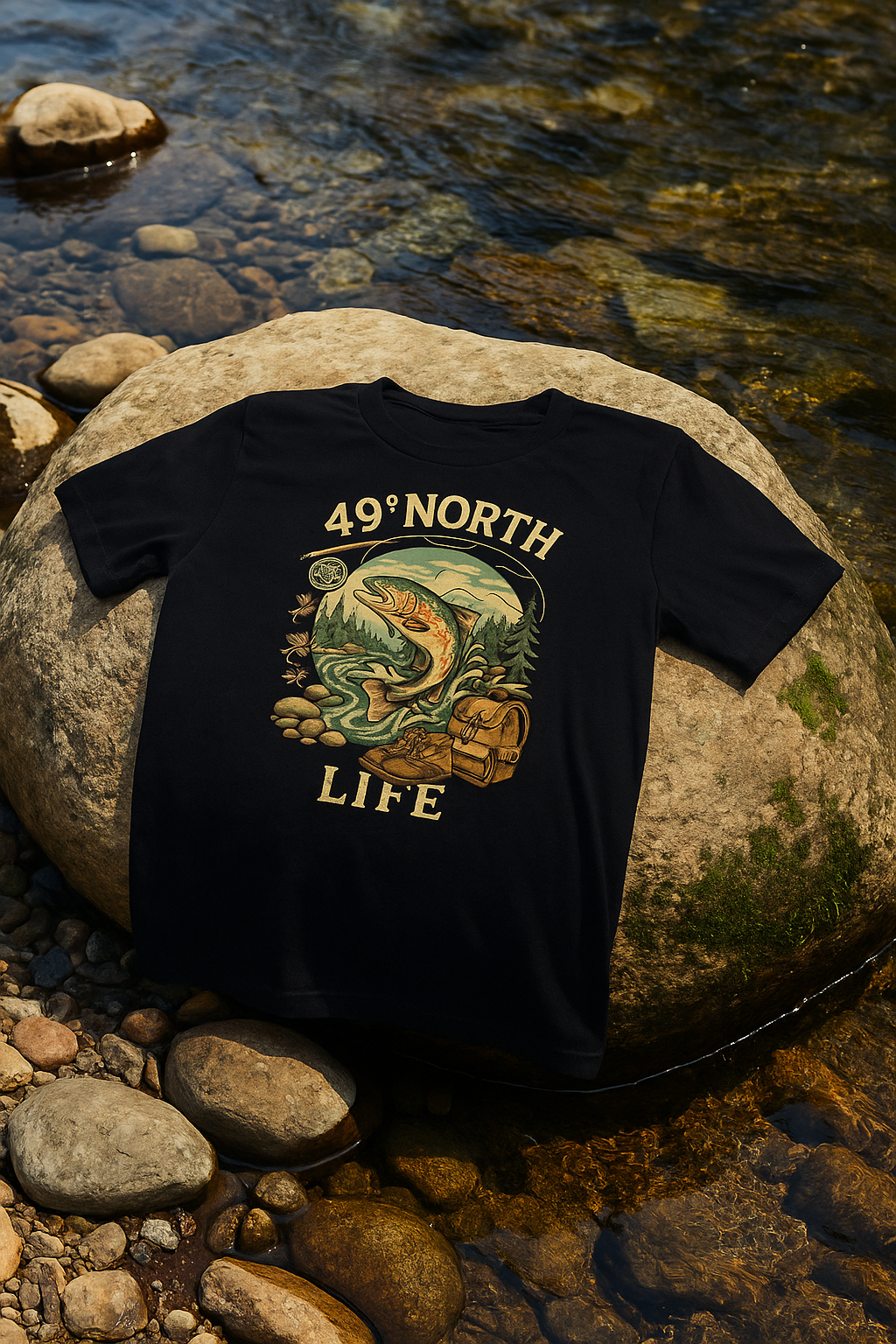 49° North Life Tee – Vintage Trout Fishing T-Shirt for Outdoor Adventure