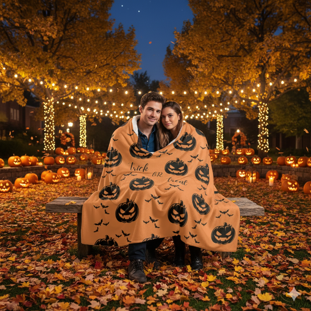 Halloween Sherpa Throw 50×60 – Scary Soft & Seasonal for Dorms & Cozy Nights