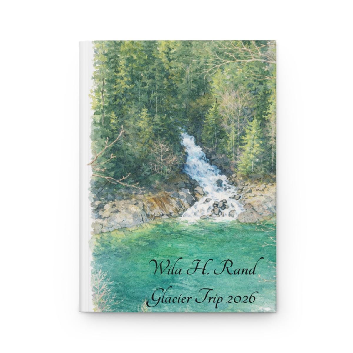 Personalized Glacier Journal | Waterfall Travel Keepsake Notebook | Nature Reflection Gift for Women