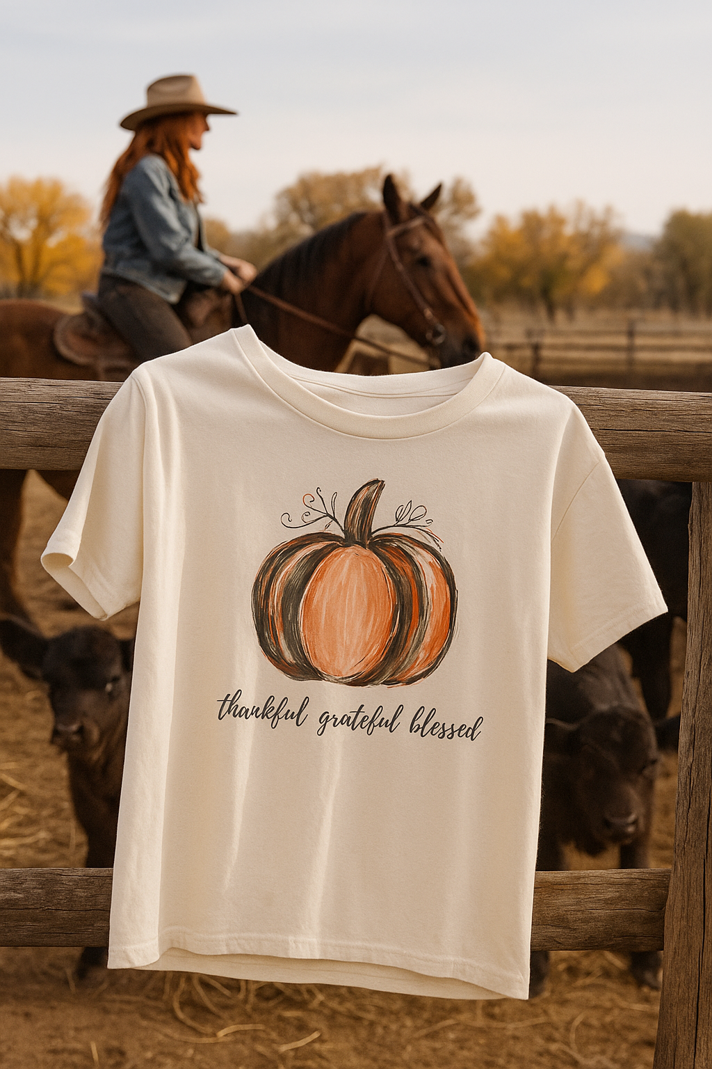 Thankful Grateful Blessed Pumpkin Tee – Fall & Thanksgiving Shirt for Women