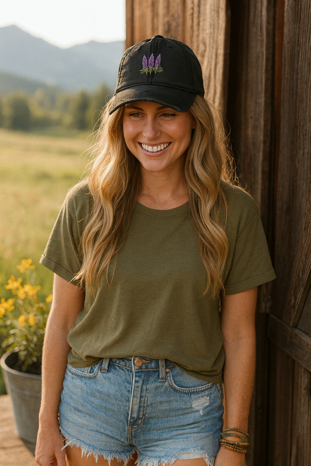 Vintage Embroidered Glacier Wildflowers Hat — Lupine Edition