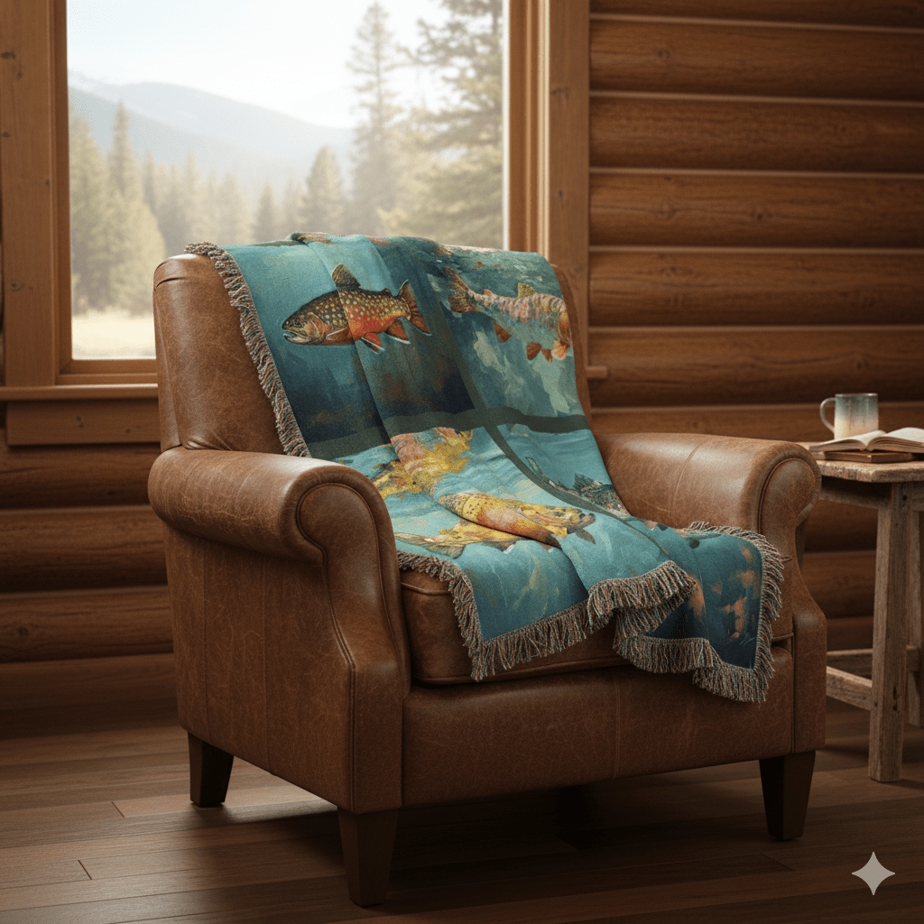 Woven Blanket – Trout of the Montana Rockies | Digital Impressionist Collection - Lazy Rockin H Ecom