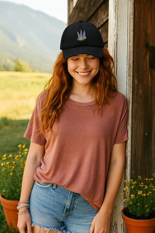 Vintage Embroidered Glacier Wildflowers Hat — Lupine Edition