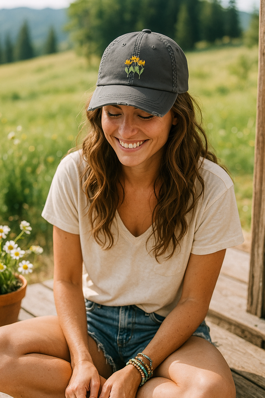 Vintage Embroidered Glacier Wildflowers Hat — Glacier Lily Edition