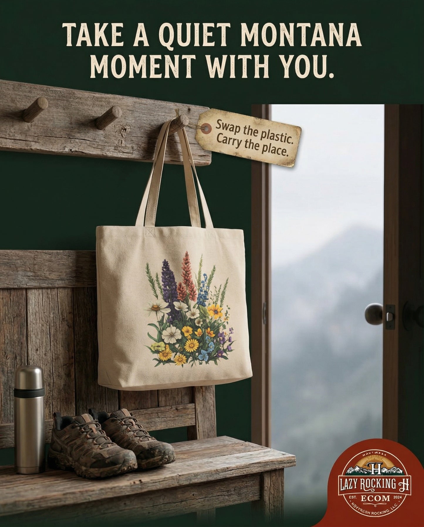 Carry Glacier With You — Wildflower Eco Tote (Montana Inspired, Built for Everyday Escape)