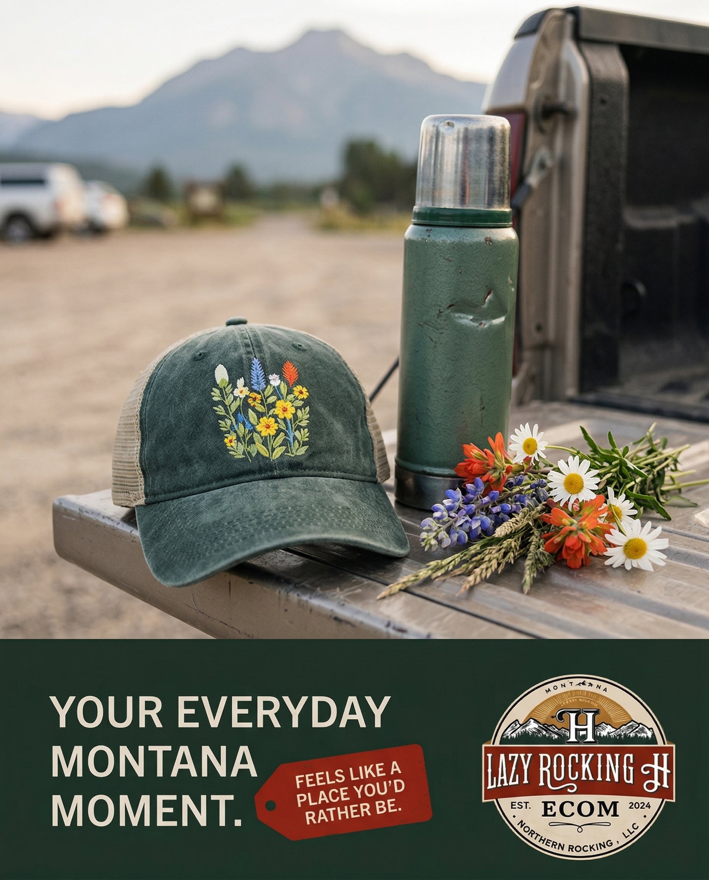 Where Wildflowers Meet the Trail — Women’s Washed Mesh Back Cap (Montana Inspired)