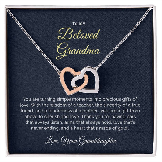 To My Beloved Grandma | Thank You  - Interlocking Hearts necklace