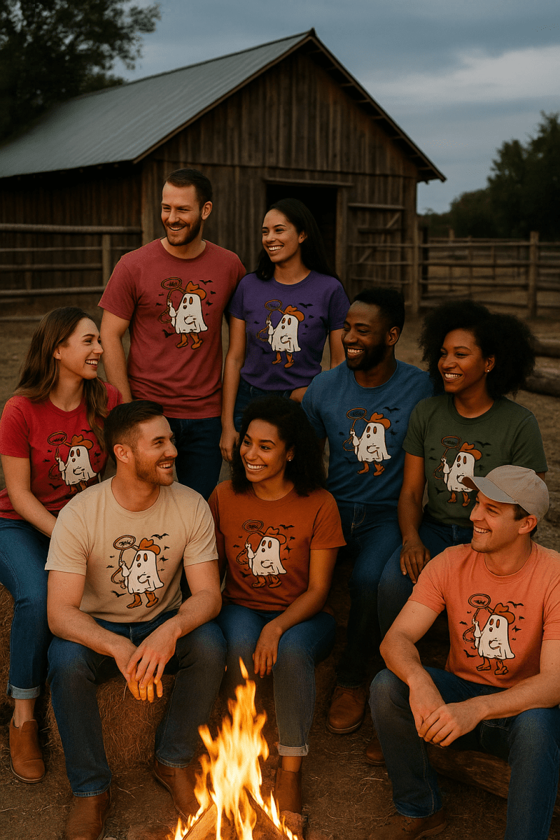 Cowboy Ghost Tee – Western Halloween Graphic T-Shirt for Fall Nights & Bonfire Parties - Lazy Rockin H Ecom