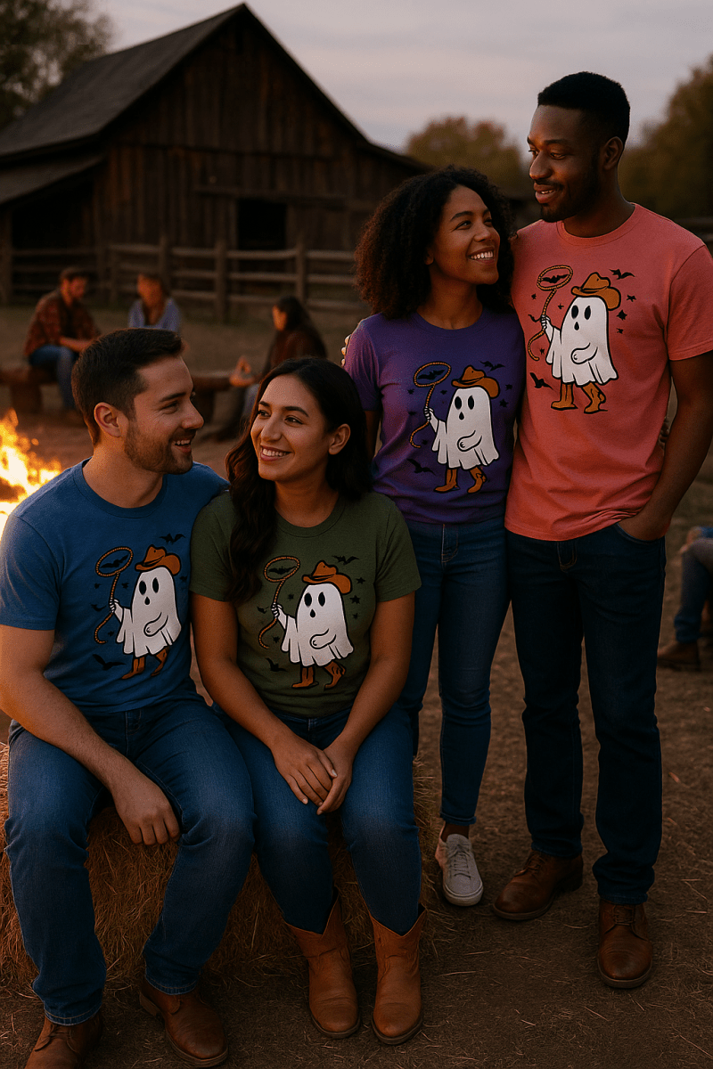 Cowboy Ghost Tee – Western Halloween Graphic T-Shirt for Fall Nights & Bonfire Parties - Lazy Rockin H Ecom