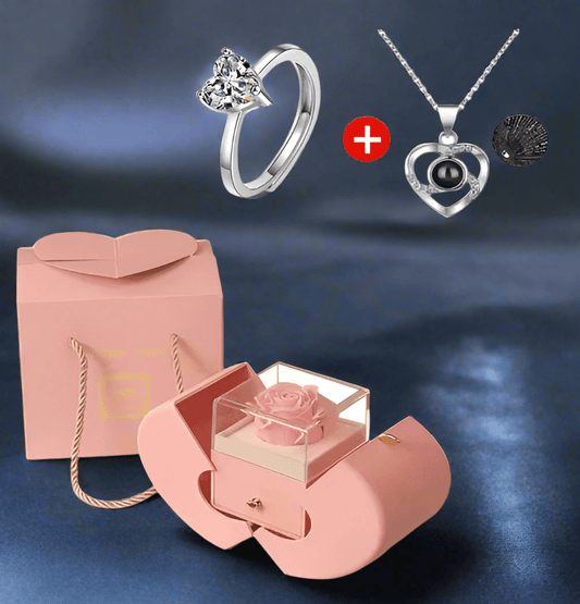 Eternal Pink Rose, Heart Pendant Necklace, & Ring - Lazy Rockin H Ecom