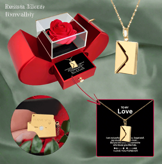 Eternal Red Rose Heart Box & Love Letter Necklace - Lazy Rockin H Ecom