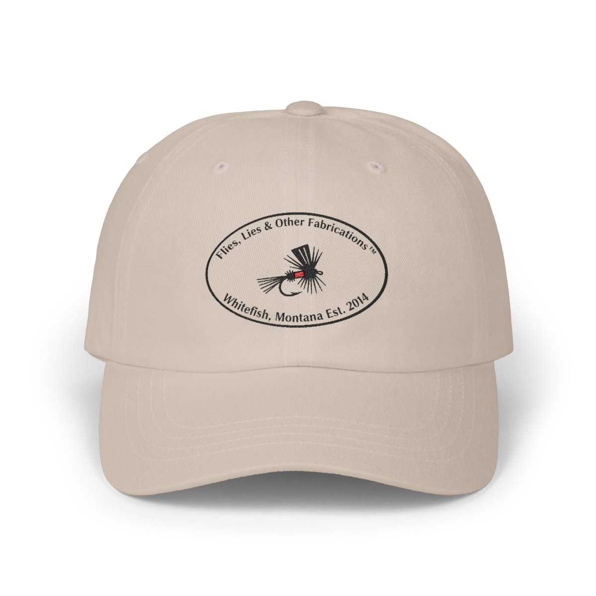 Fishing Fly Dad Cap — "Flies, Lies & Other Fabrications" Embroidered Baseball Hat - Lazy Rockin H Ecom
