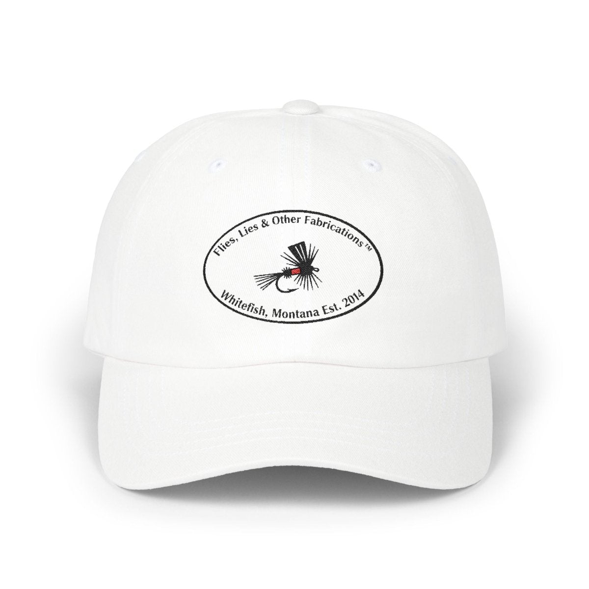 Fishing Fly Dad Cap — "Flies, Lies & Other Fabrications" Embroidered Baseball Hat - Lazy Rockin H Ecom