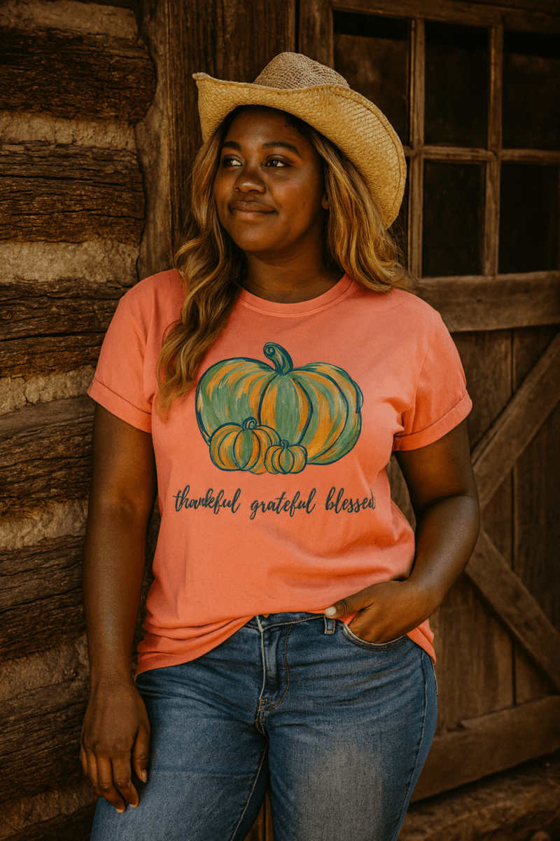 Grateful • Thankful • Blessed Heavyweight Tee – Fall Comfort Edition - Lazy Rockin H Ecom