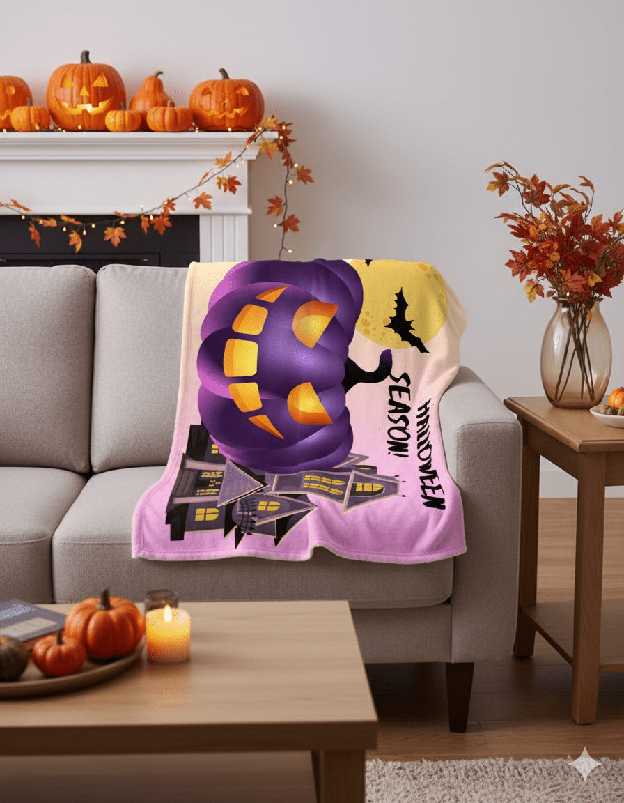 Halloween Plush Blanket – Cozy Throw for Fall Nights, Spooky Movie Marathons & Seasonal Décor - Lazy Rockin H Ecom