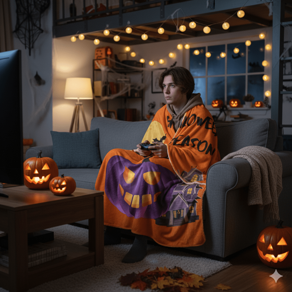 Halloween Sherpa Blanket 60×80 – Scary Soft, Seriously Spooky, Perfect for Dorm Movie Nights - Lazy Rockin H Ecom