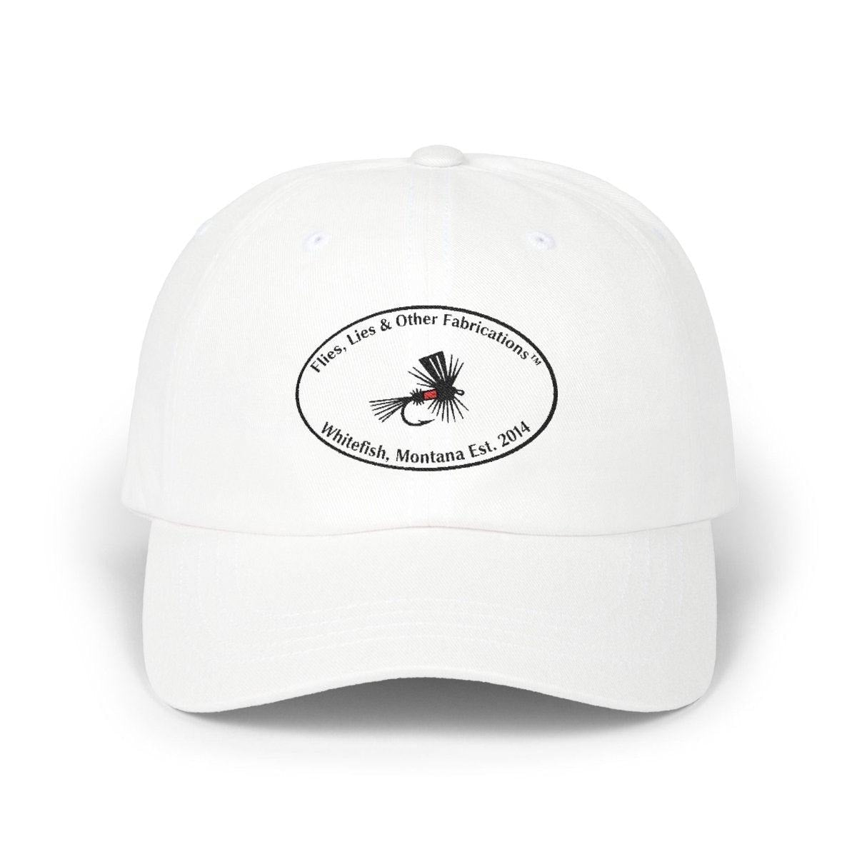 Fishing Fly Dad Cap — "Flies, Lies & Other Fabrications" Embroidered Baseball Hat - Lazy Rockin H Ecom