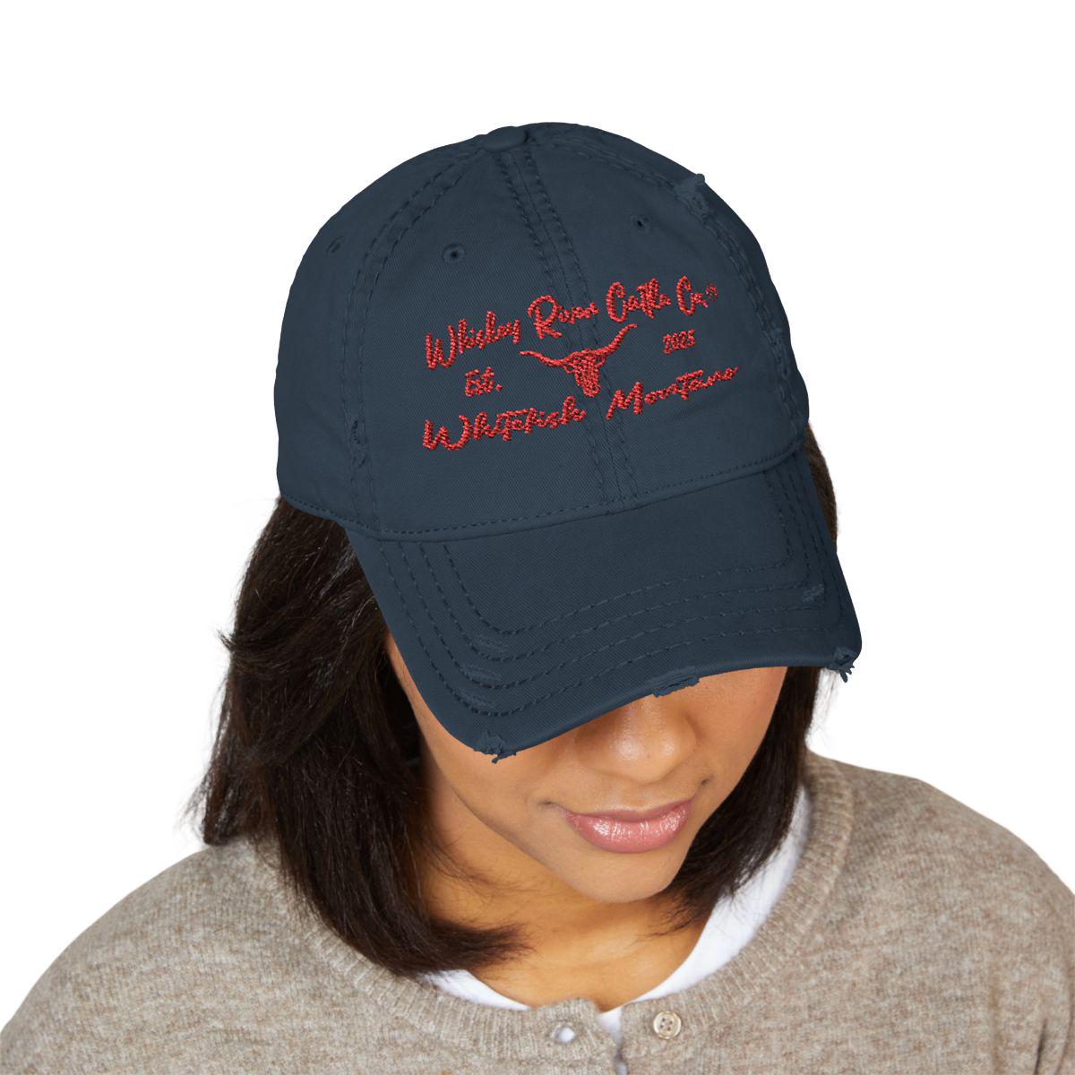 Whiskey River Cattle Co. Distressed Cotton Hat – Western Ranch Cap, Whitefish Montana Heritage Design