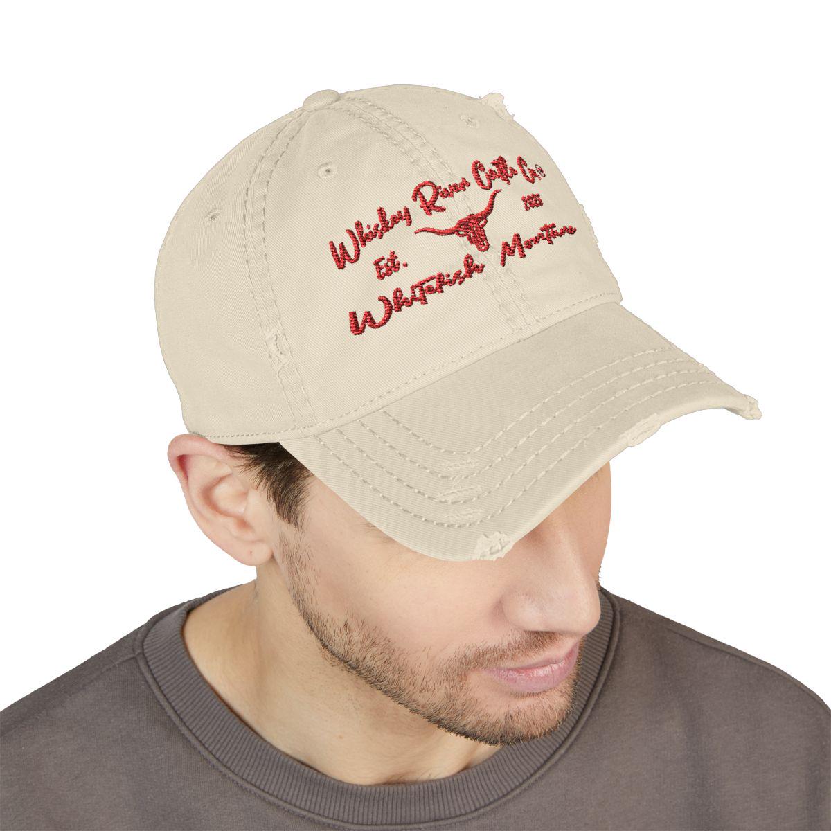 Whiskey River Cattle Co. Distressed Cotton Hat – Western Ranch Cap, Whitefish Montana Heritage Design