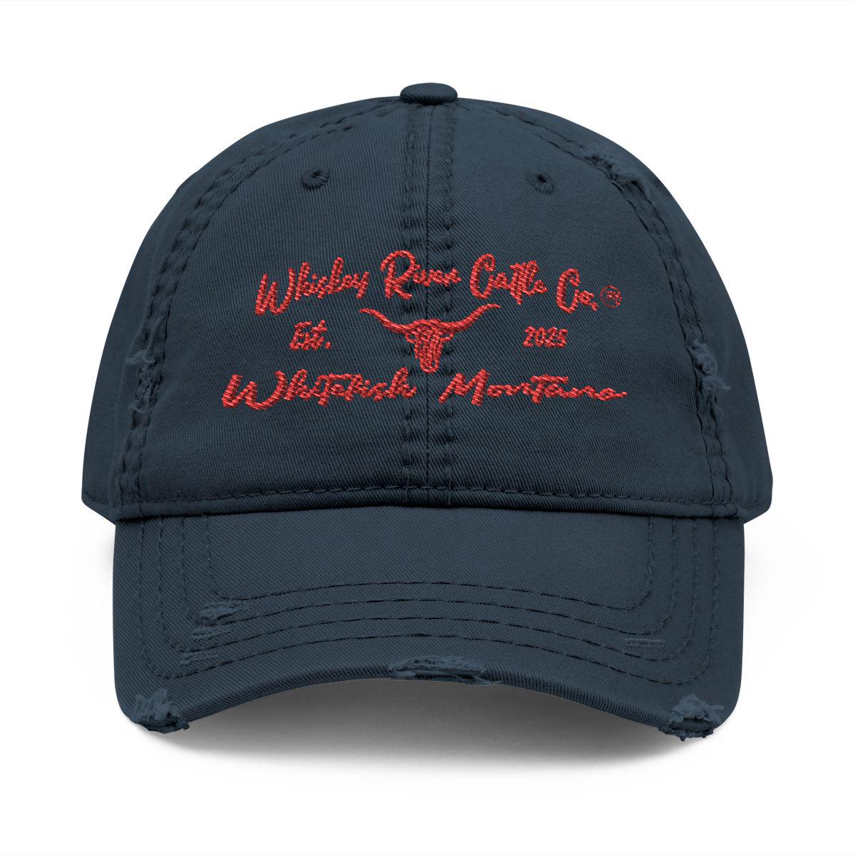 Whiskey River Cattle Co. Distressed Cotton Hat – Western Ranch Cap, Whitefish Montana Heritage Design