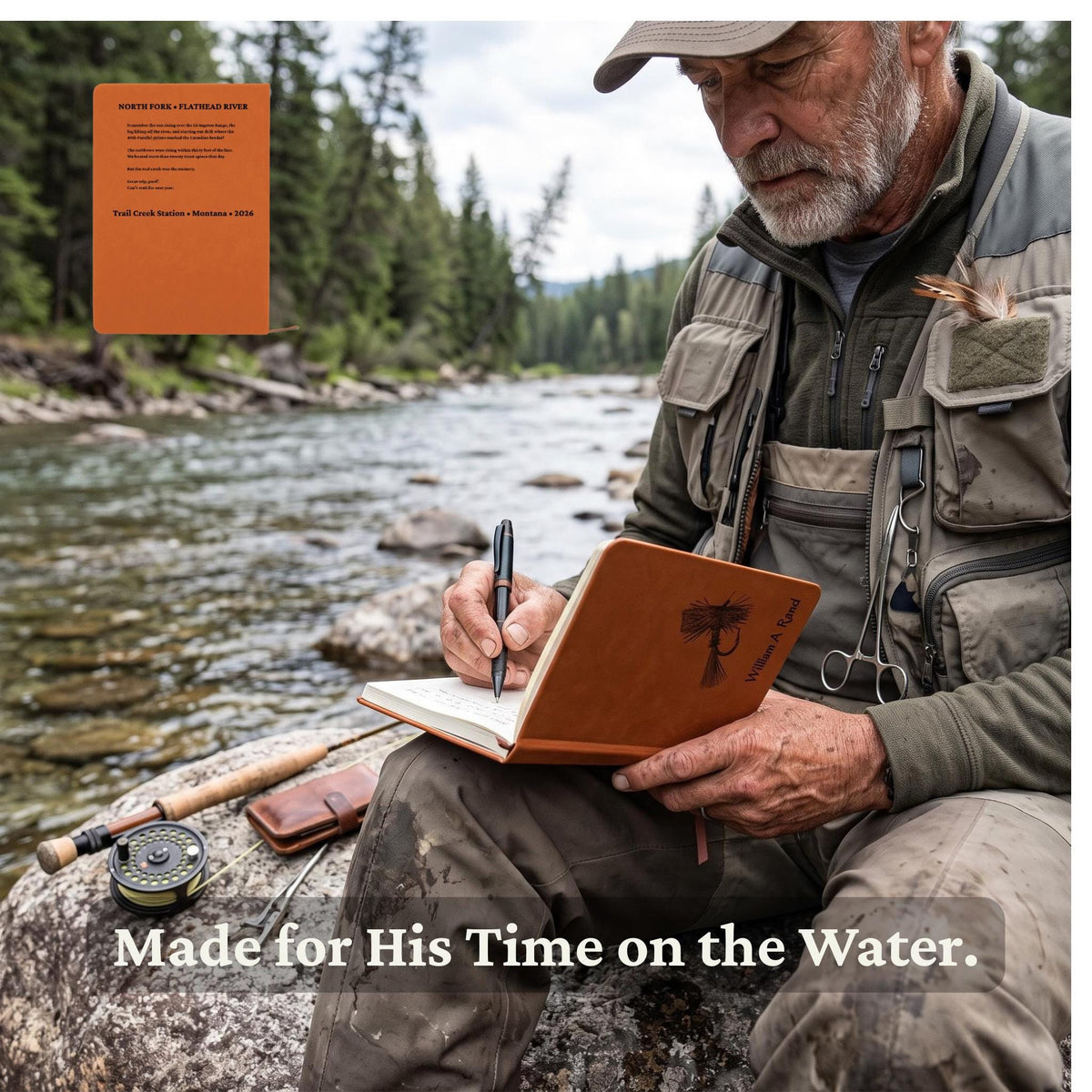 His name on the Front, your words on the Back | Custom Fly Fishing Journal Gift