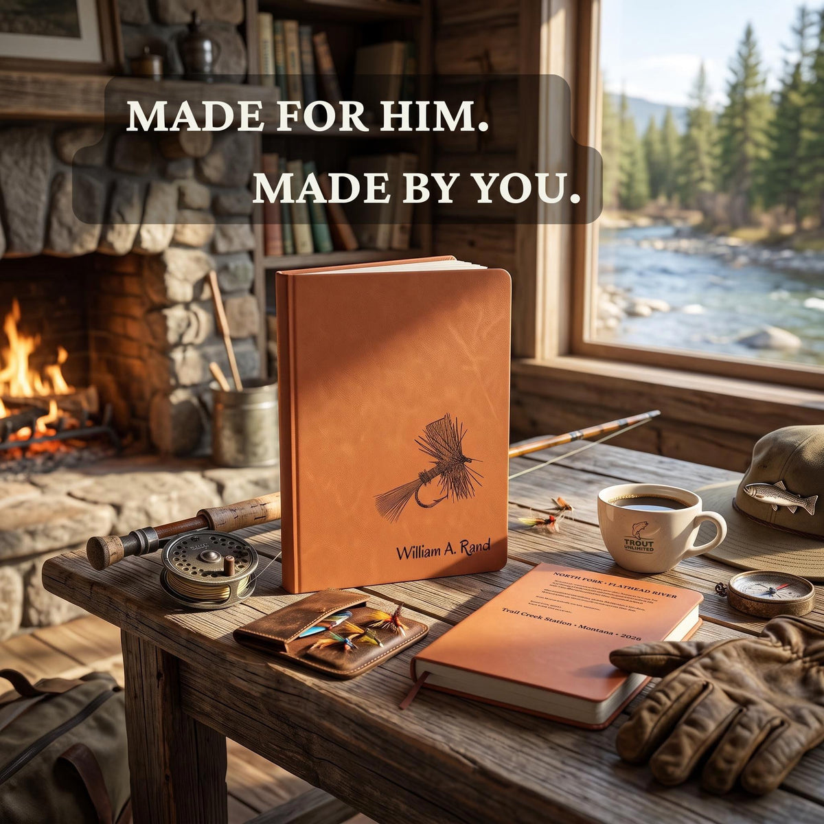 His name on the Front, your words on the Back | Custom Fly Fishing Journal Gift