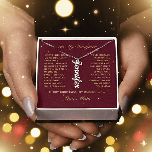 Personalized Vertical Bar Necklace – Christmas Edition | Custom Engraved Gift for Daughter from Mom - Lazy Rockin H Ecom