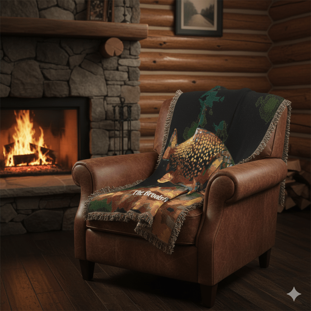 Personalized Woven Brook Trout Blanket — Custom Name, 100 % Cotton Throw with Color Fringe - Lazy Rockin H Ecom