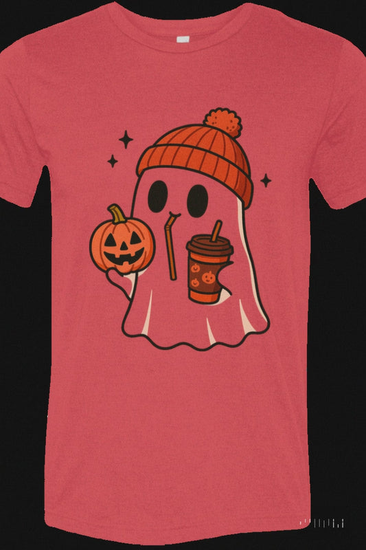 Rusty Pumpkin Beanie Ghost – Coffee Sippin’ Halloween Vibes Tee