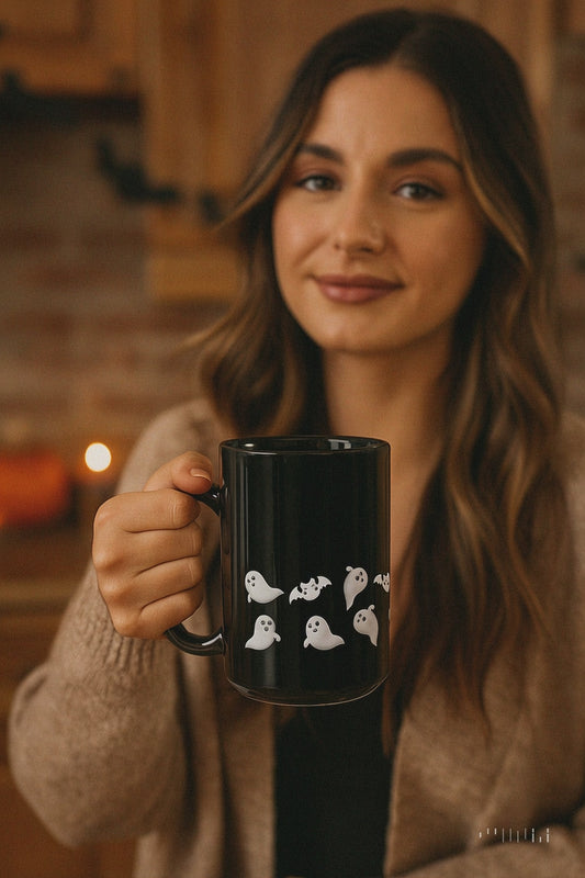 Got Boo? Ghost & Bat Mug – Black, 11 oz & 15 oz