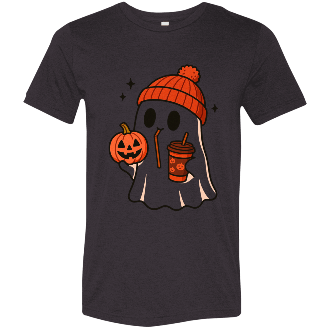 Rusty Pumpkin Beanie Ghost – Coffee Sippin’ Halloween Vibes Tee - Lazy Rockin H Ecom