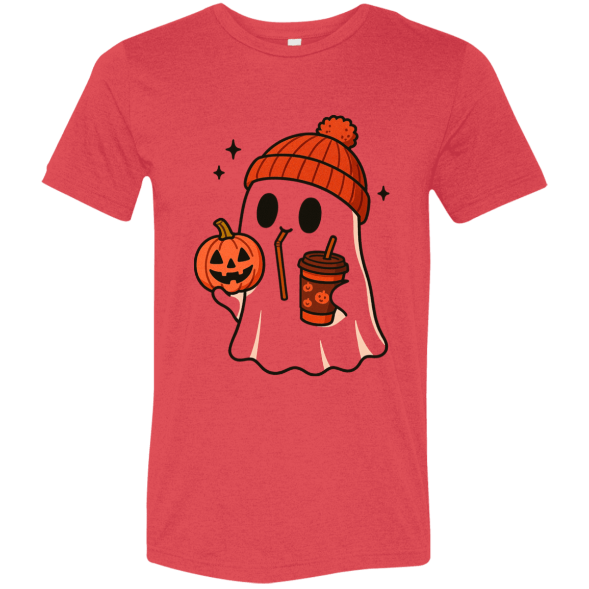 Rusty Pumpkin Beanie Ghost – Coffee Sippin’ Halloween Vibes Tee - Lazy Rockin H Ecom