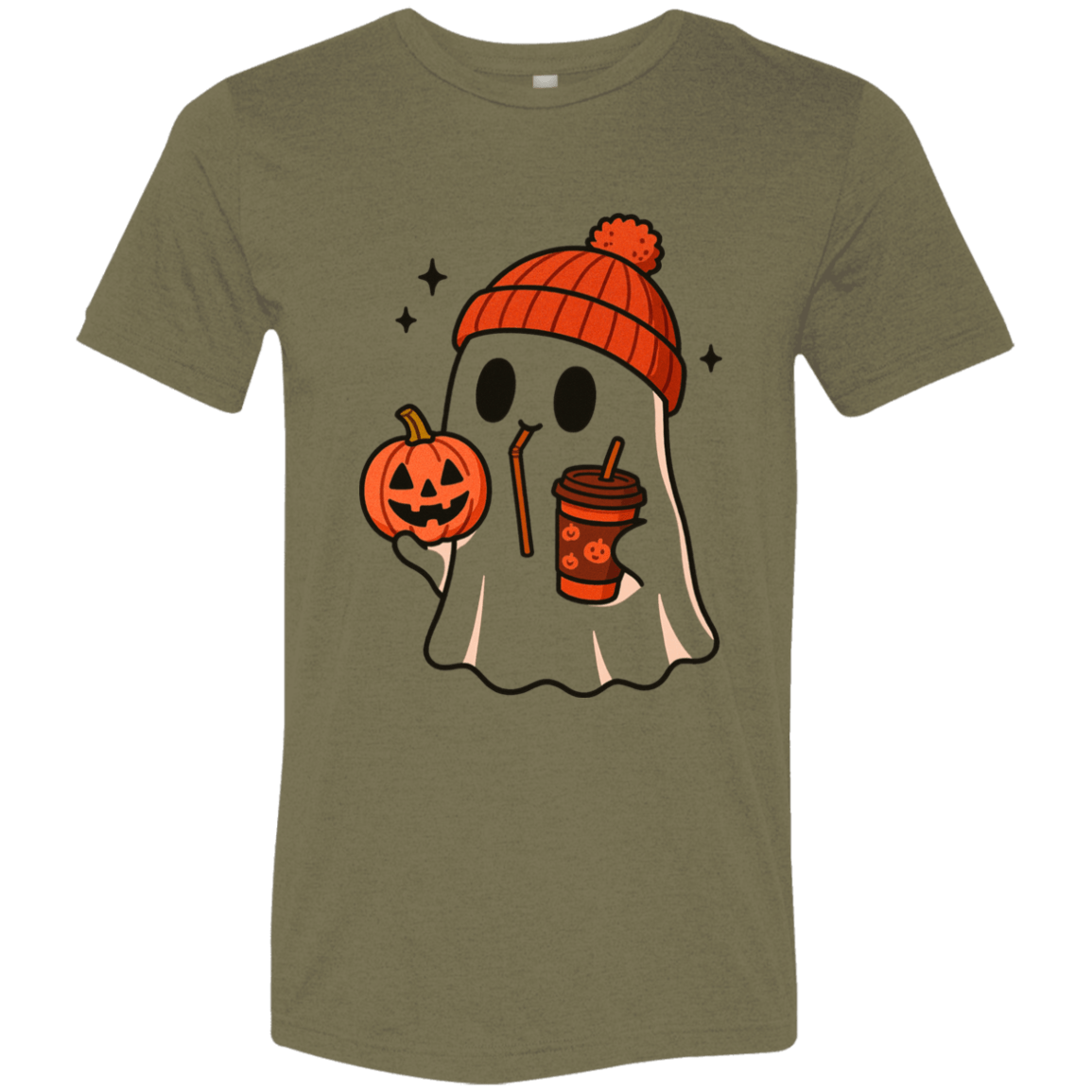 Rusty Pumpkin Beanie Ghost – Coffee Sippin’ Halloween Vibes Tee - Lazy Rockin H Ecom
