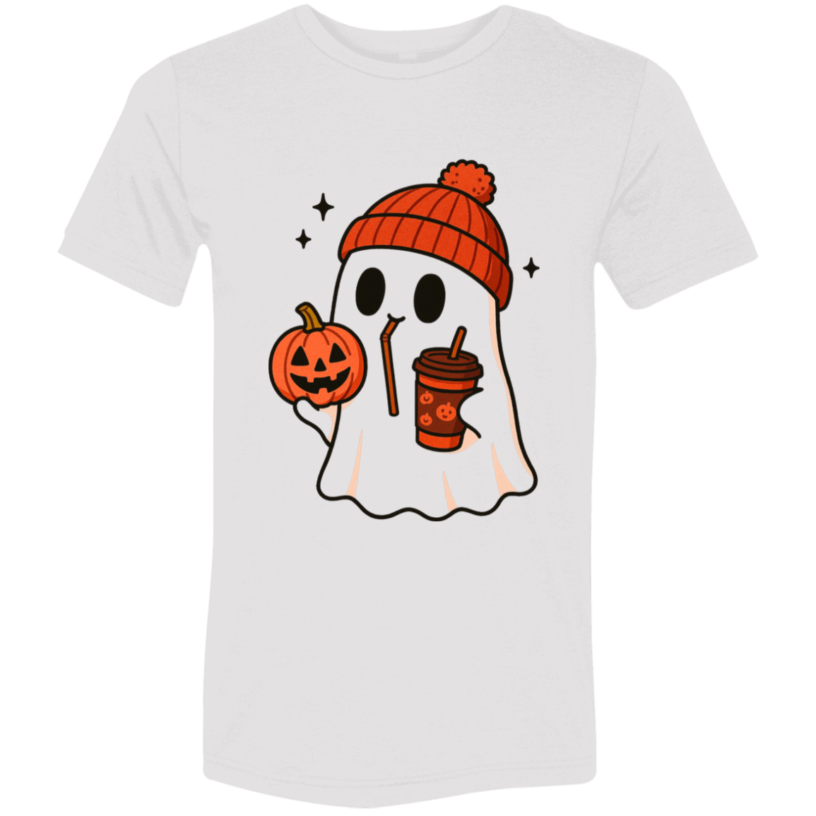 Rusty Pumpkin Beanie Ghost – Coffee Sippin’ Halloween Vibes Tee - Lazy Rockin H Ecom