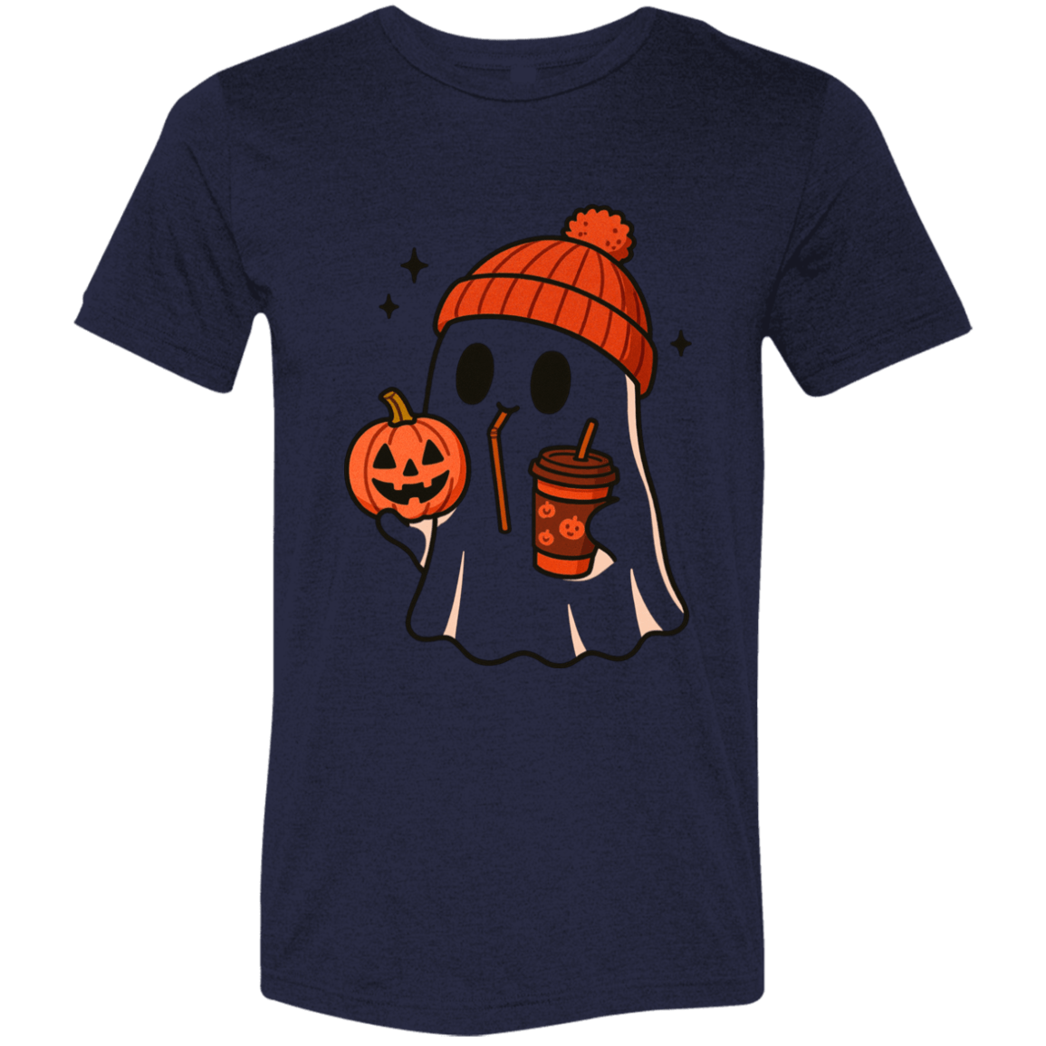 Rusty Pumpkin Beanie Ghost – Coffee Sippin’ Halloween Vibes Tee - Lazy Rockin H Ecom