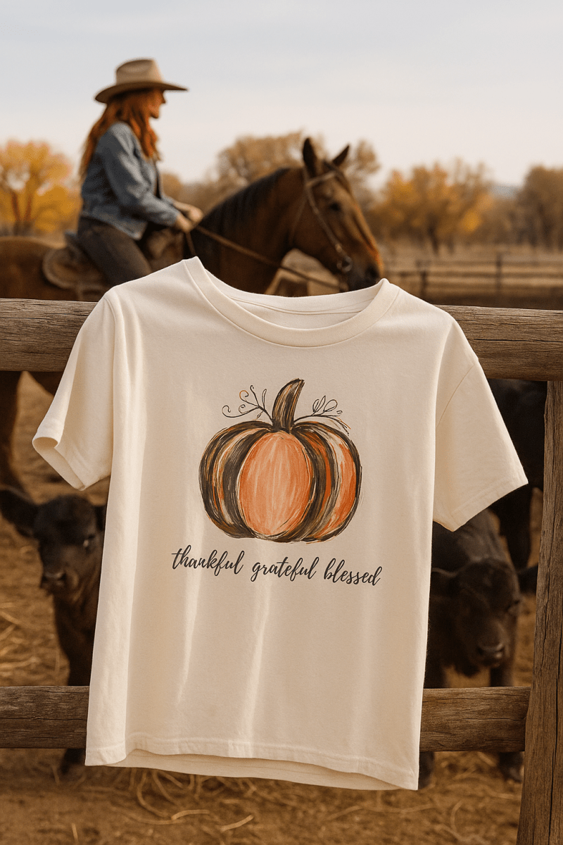 Thankful Grateful Blessed Pumpkin Tee – Fall & Thanksgiving Shirt for Women - Lazy Rockin H Ecom