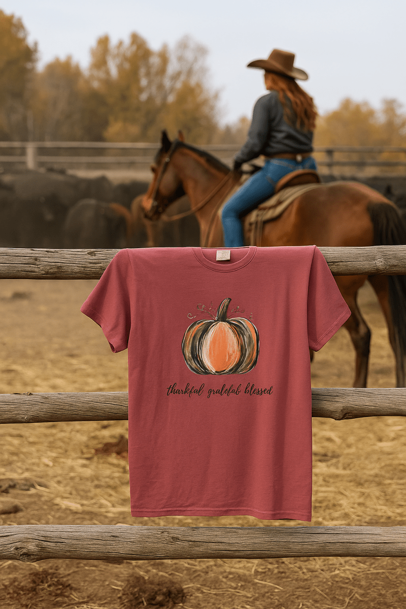 Thankful Grateful Blessed Pumpkin Tee – Fall & Thanksgiving Shirt for Women - Lazy Rockin H Ecom