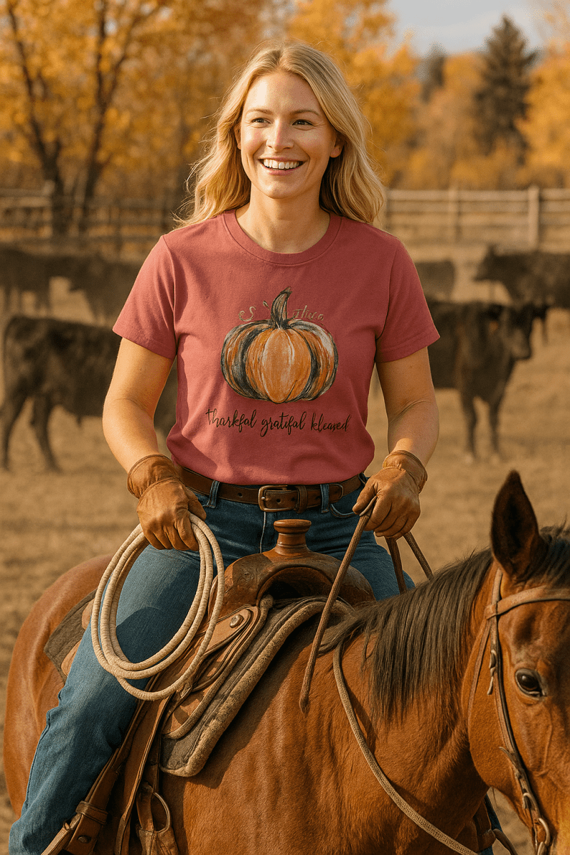 Thankful Grateful Blessed Pumpkin Tee – Fall & Thanksgiving Shirt for Women - Lazy Rockin H Ecom